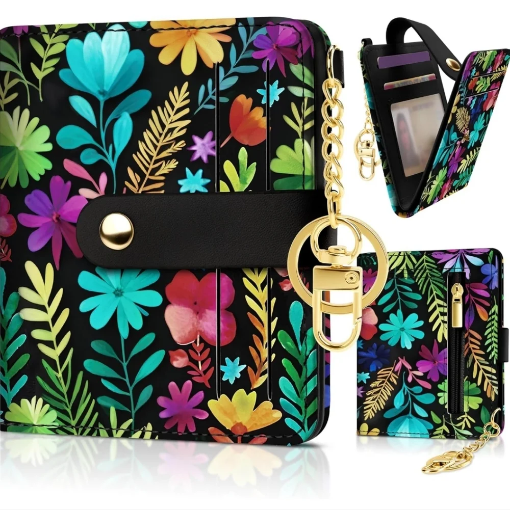 Floral Pattern Wallet with Gold Accents